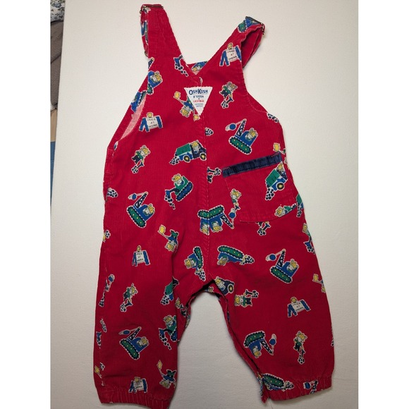 VTG OshKosh B'Gosh Red Corduroy Vestbak Mice at Work Overalls 12M Made in USA - Picture 7 of 8